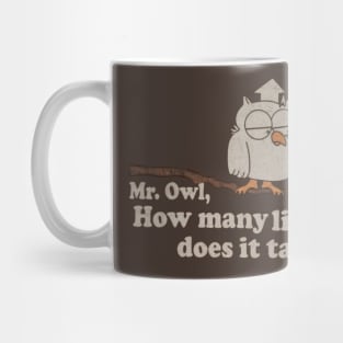 Mr Owl - How many Licks ? Distressed, Vintage style Mug